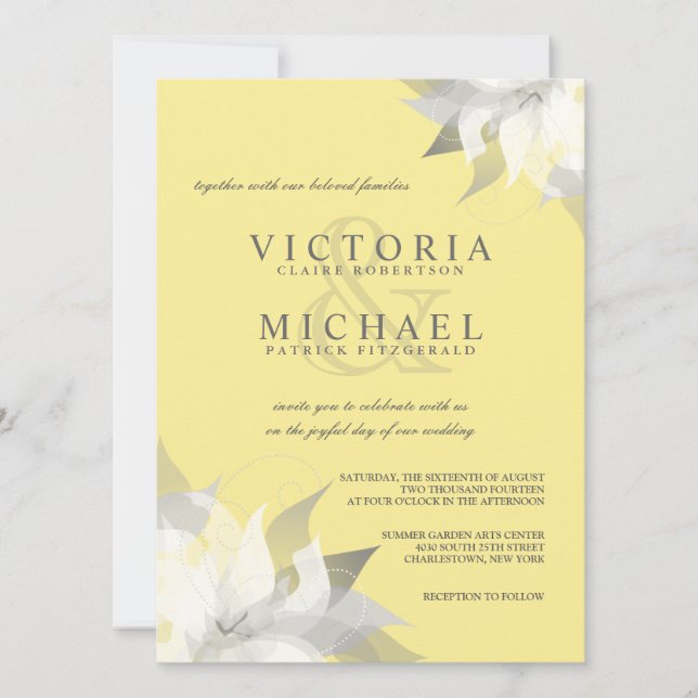 Invitations florales blanches jaunes en pastel de (Devant)