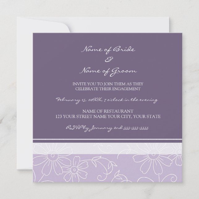 Invitations florales blanches pourpres de partie (Devant)