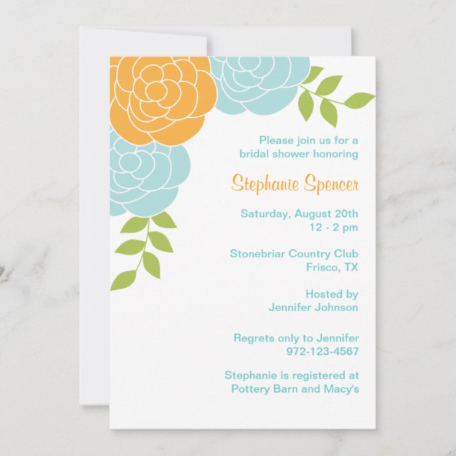 Invitations florales bleues et orange (Devant)