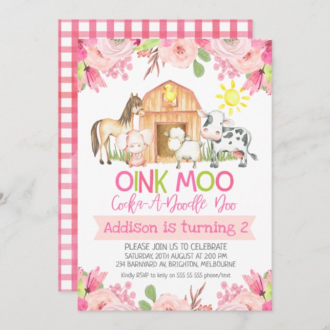 Invitations florales d'anniversaire d'animaux de (Devant / Derrière)