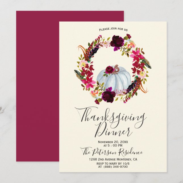 Invitations florales de Bourgogne élégantes (Devant / Derrière)