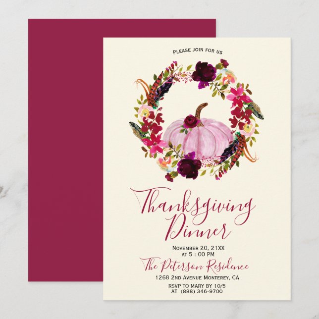Invitations florales de Bourgogne moderne (Devant / Derrière)