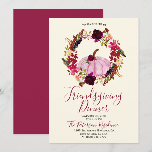 Invitations florales de Bourgogne moderne (Devant / Derrière)