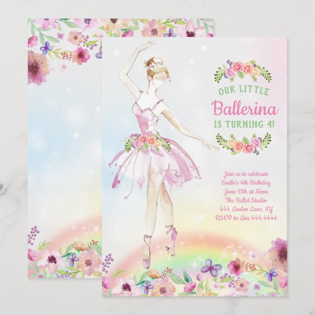 Invitations florales de fête d'anniversaire de (Devant / Derrière)