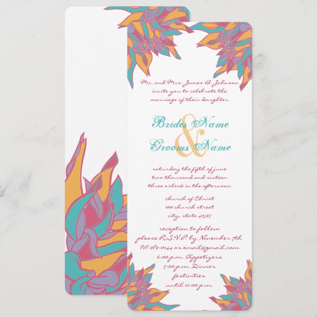 Invitations florales de Mariage rose Turquoise (Devant / Derrière)