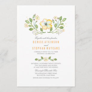 Invitations florales jaunes de mariage d'aquarelle