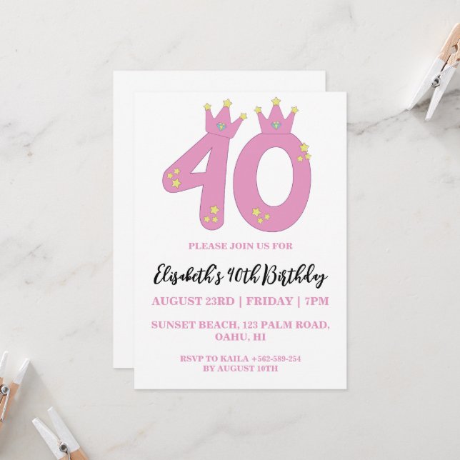 invitations florales modernes à 40e anniversaire (Devant/Arrière en situation)