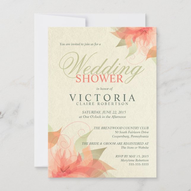 Invitations florales oranges de wedding shower (Devant)