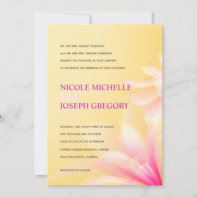 Invitations florales roses jaunes en pastel de (Devant)