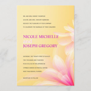 Invitations florales roses jaunes en pastel de