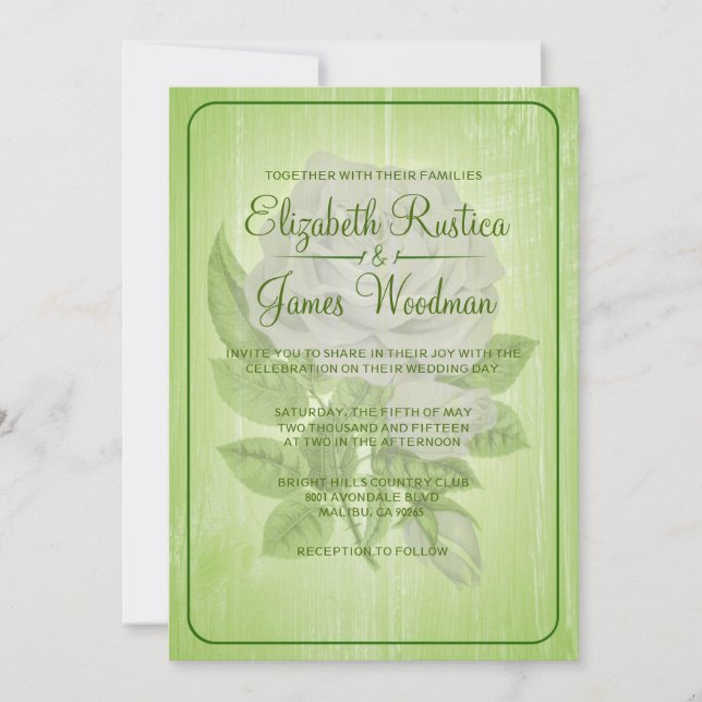 Invitations florales rustiques de mariage de vert (Devant)