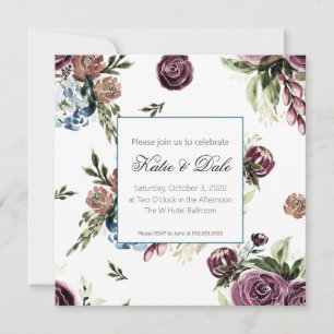 Invitations florales Vintages de mauve et d'olive