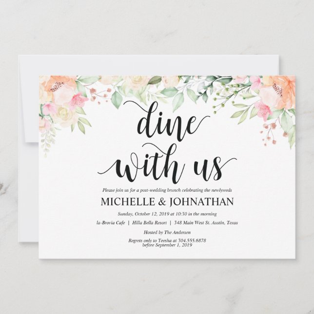 Invitations floraux de brunch de mariage de (Devant)