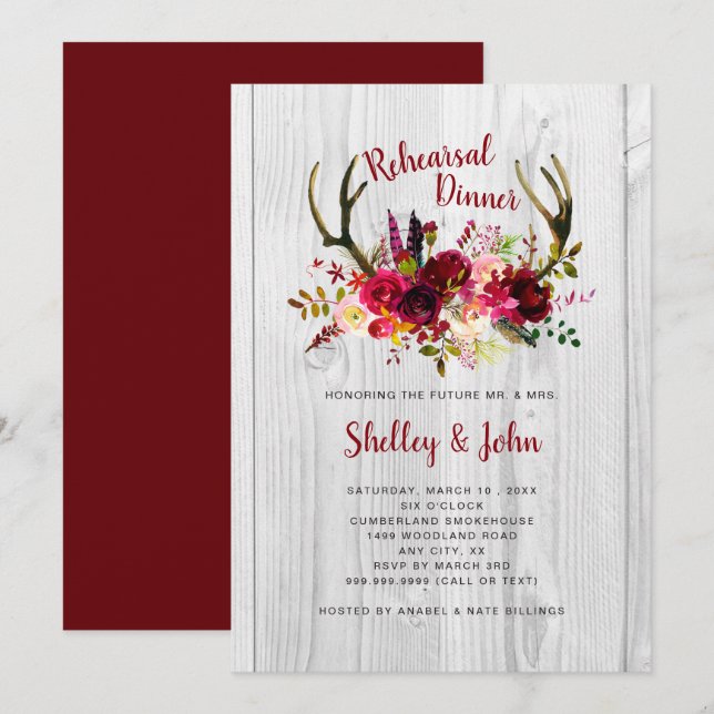 Invitations floraux de dîner de répétition de (Devant / Derrière)