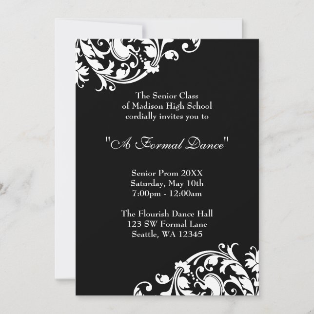 Invitations formelles de bal d'étudiants noir et (Devant)