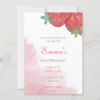 Invitations fraise 1er anniversaire avec photo.