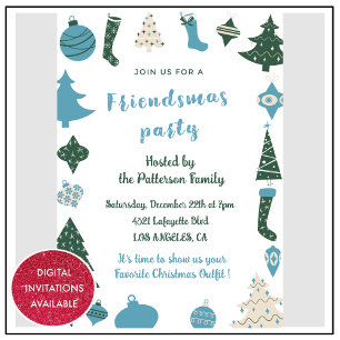 Invitations Friendsmas Jolies vert bleu