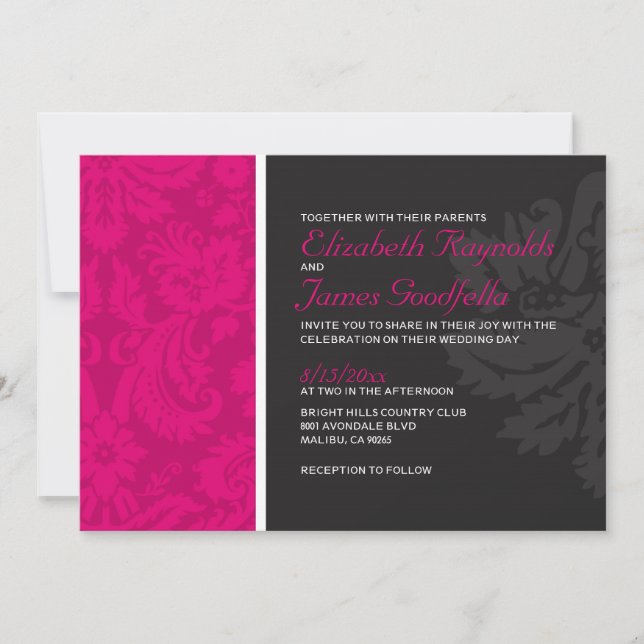 Invitations fuchsia de mariage damassé (Devant)