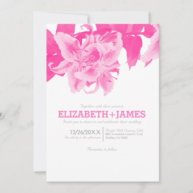 Invitations Fuchsia Flower Wedding (Devant)