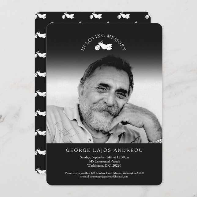 Invitations funéraires pour moto-moto (Devant / Derrière)