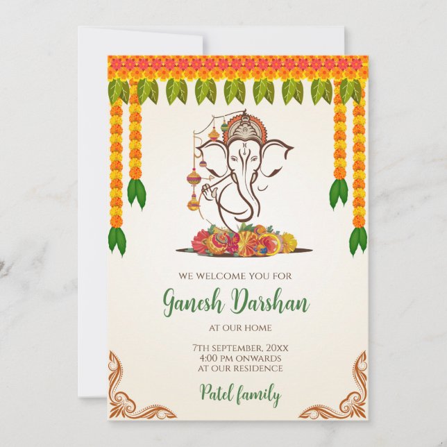 Invitations Ganpatio numérique Carte Ganesh Darsha (Devant)
