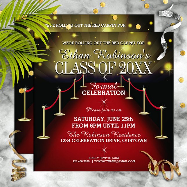 Invitations Glamour Red Carpet Graduation Party (Créateur téléchargé)