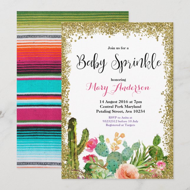Invitations Gold Baby Sprinkle (Devant / Derrière)