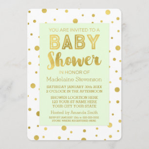 Invitations Gold Confetti Mint Green Baby Shower
