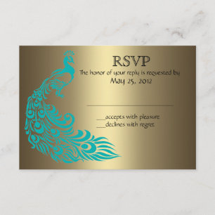 Invitations Gold et Turquoise Peacock RSVP