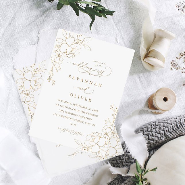 Invitations Gold Lined Floral White & Gold Wedding (Créateur téléchargé)