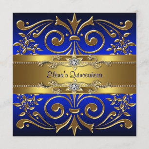 Invitations Gold Royal Blue Quinceanera