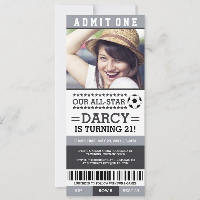 Invitations gris et noirs d'anniversaire de billet (Devant)