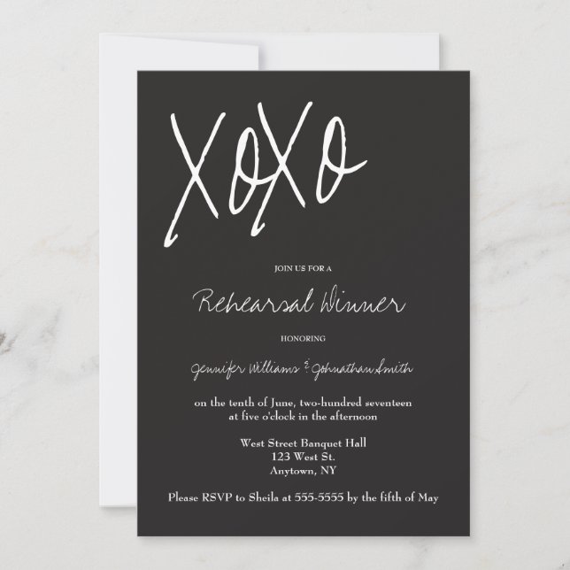 Invitations grises de dîner de répétition de XO (Devant)