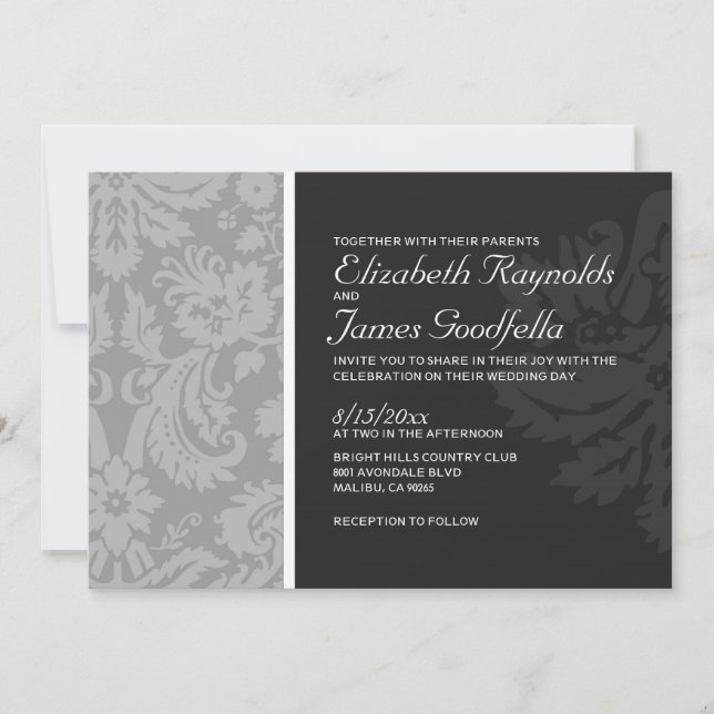 Invitations grises de mariage damassé (Devant)