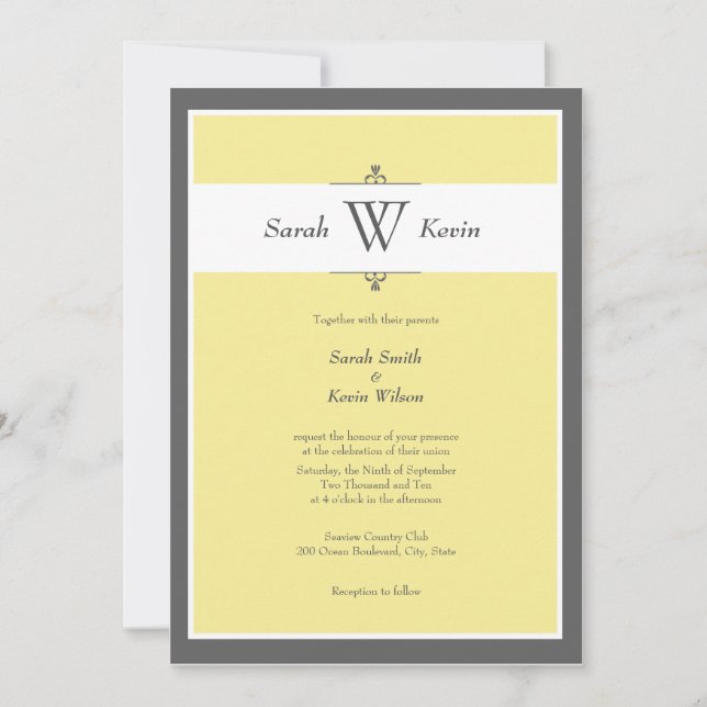 Invitations grises et jaunes de mariage de (Devant)