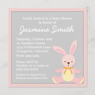 Invitations grises roses de baby shower de lapin