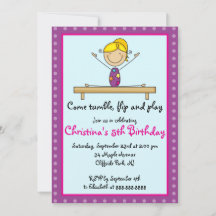 Invitations Gymnastiques à la fête d'anniversaire