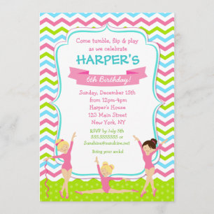 Invitations gymnastiques de fête d'anniversaire