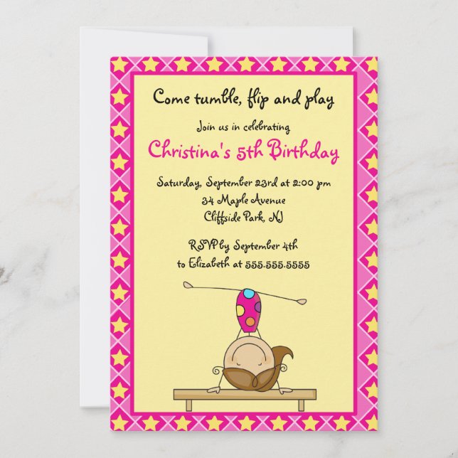 Invitations gymnastiques mignonnes de fête (Devant)