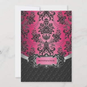 Invitations Hot Pink & Black Mariage damassé