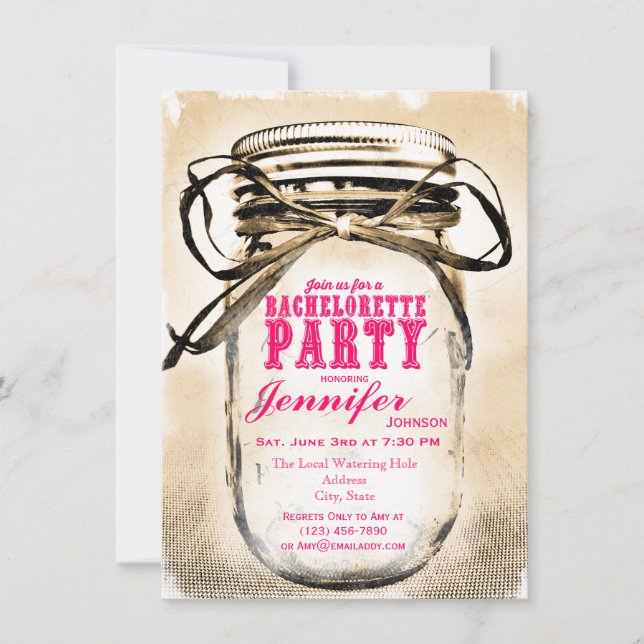 Invitations Hot Pink Mason Jar Bachelorette Party (Devant)