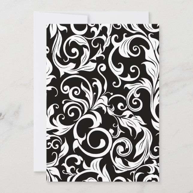 Invitations Hot Pink White & Black Mariage damassé (Devant)