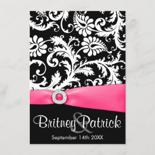 Invitations Hot Pink White & Black Mariage damassé