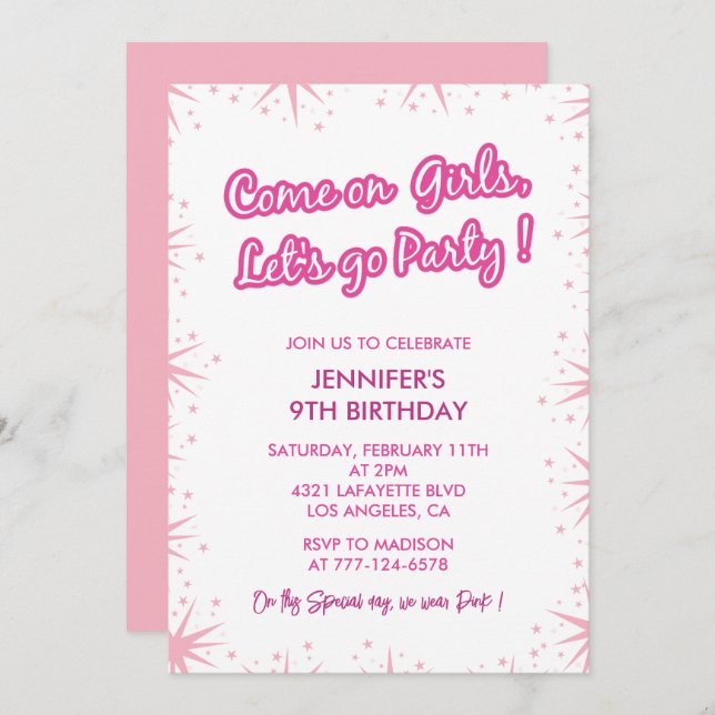 Invitations Hot rose 9e anniversaire Sparkle moder (Devant / Derrière)