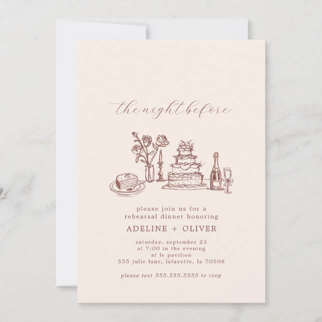Invitations illustrées du dîner de répétition (Devant)
