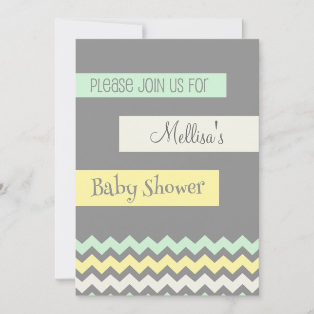 Invitations jaunes de baby shower de Chevron de (Devant)