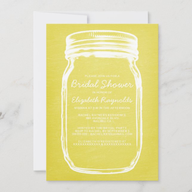 Invitations jaunes de Fête de la mariée de pot de (Devant)