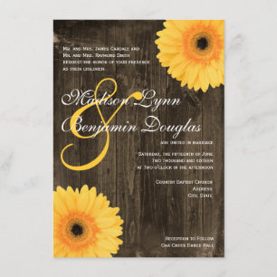 Invitations jaunes en bois de mariage de