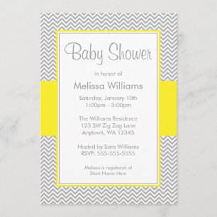 Invitations jaunes et grises de baby shower de