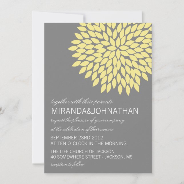 Invitations jaunes et grises de mariage de (Devant)